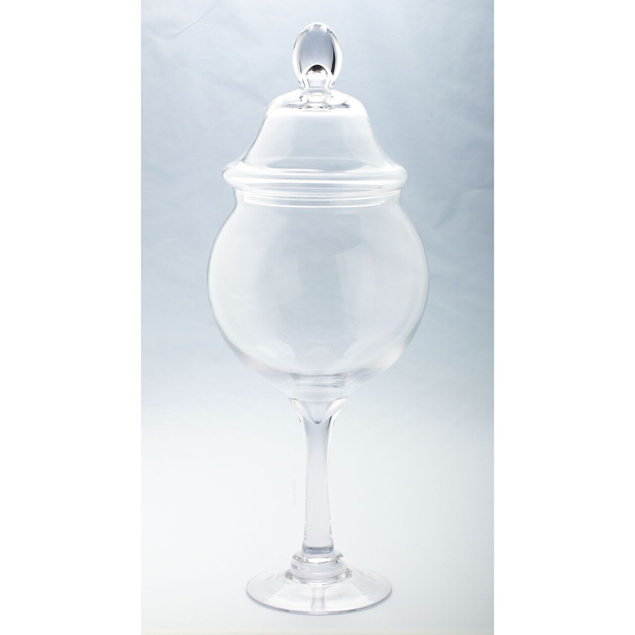 CC Home Furnishings 25.5" Clear Hand Blown Glass Jar with Finial Lid and Pedestal